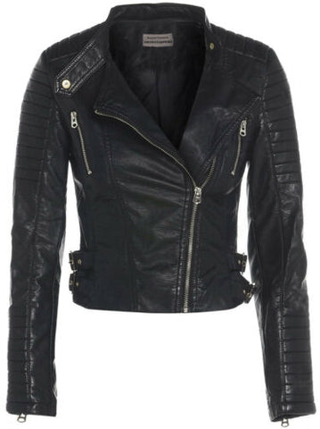 Moto Asymmetrical Biker Jacket Women, Black
