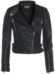 Moto Asymmetrical Biker Jacket Women, Black
