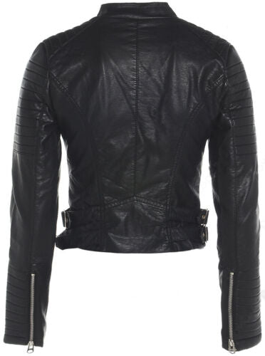 Moto Asymmetrical Biker Jacket Women, Black