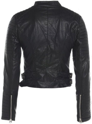 Moto Asymmetrical Biker Jacket Women, Black