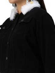 Contrast Teddy Collar Flap Pocket Cord Jacket