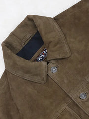 Corey Olive Green Suede Trucker Jacket
