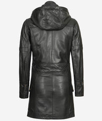 Women Long Coat - Real Leather Zip Up