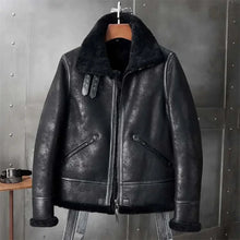 Mens Black Aviator Pilot Sheepskin Shearling B3 Bomber Leather Jacket