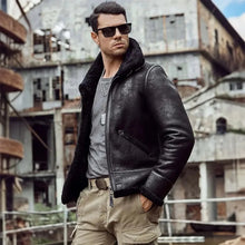 Mens Black Aviator Pilot Sheepskin Shearling B3 Bomber Leather Jacket
