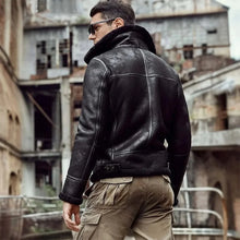 Mens Black Aviator Pilot Sheepskin Shearling B3 Bomber Leather Jacket