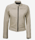 Dodge Beige Cafe Racer Leather Jacket for Women