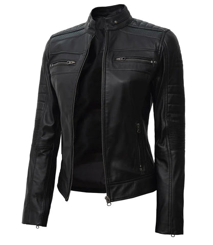 Women's Black Cafe Racer Leather Jacket