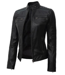 Women's Black Cafe Racer Leather Jacket