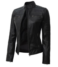 Women's Black Cafe Racer Leather Jacket
