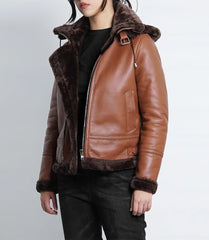Women's Cognac B3 Bomber Shearling Leather Jacket