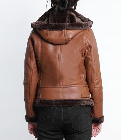 Women's Cognac B3 Bomber Shearling Leather Jacket