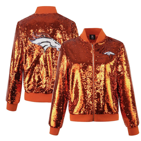 Denver Broncos  Cuce Orange Team Sequin Bomber Jacket