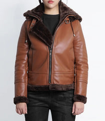 Women's Cognac B3 Bomber Shearling Leather Jacket