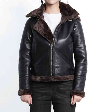 Women's Dark Brown B3 Bomber Shearling Leather Jacket