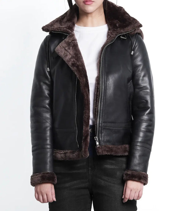 Women's Dark Brown B3 Bomber Shearling Leather Jacket
