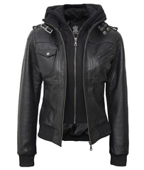 Women Leather Jacket With Hood Burgh